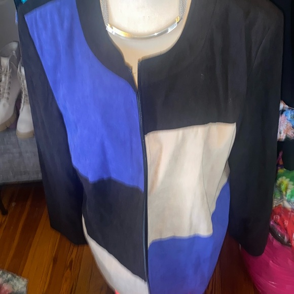 JM Collections Colorblock faux suede jacket - Picture 1 of 2